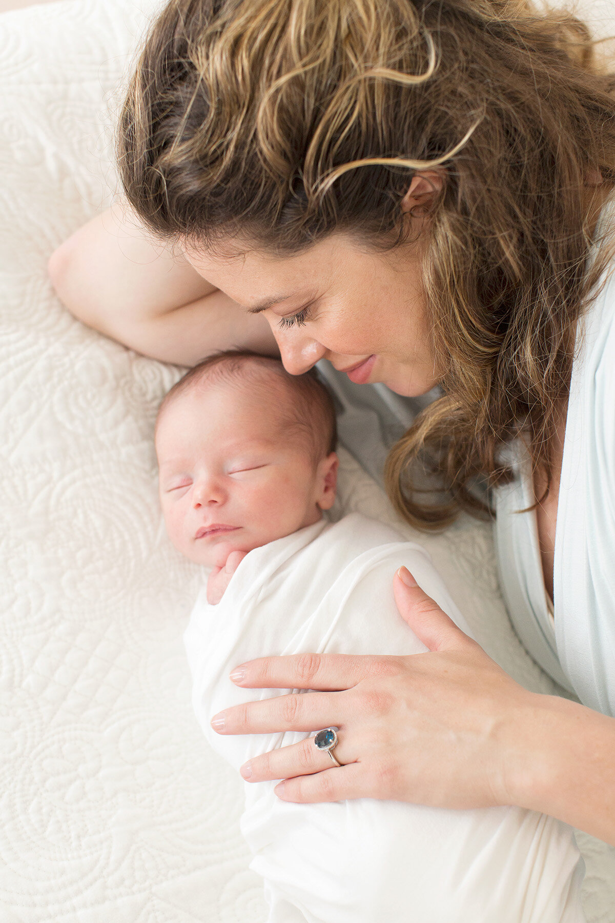 Julie Brock Photography | Newborn Photographer Louisville KY | Lexington KY Newborn Photographer | Maternity Photography Session | Mom with baby on bed.jpg