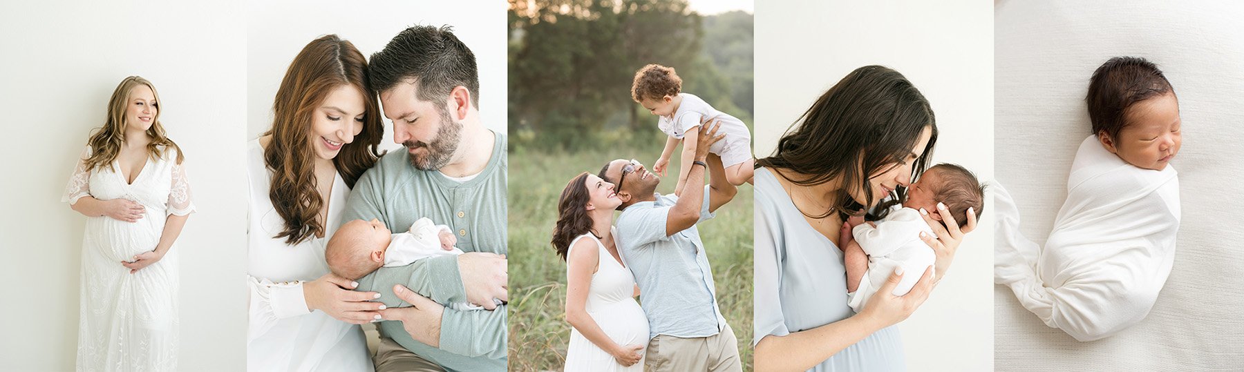 collage of maternity and newborn photos from Louisville KY newborn photography studio