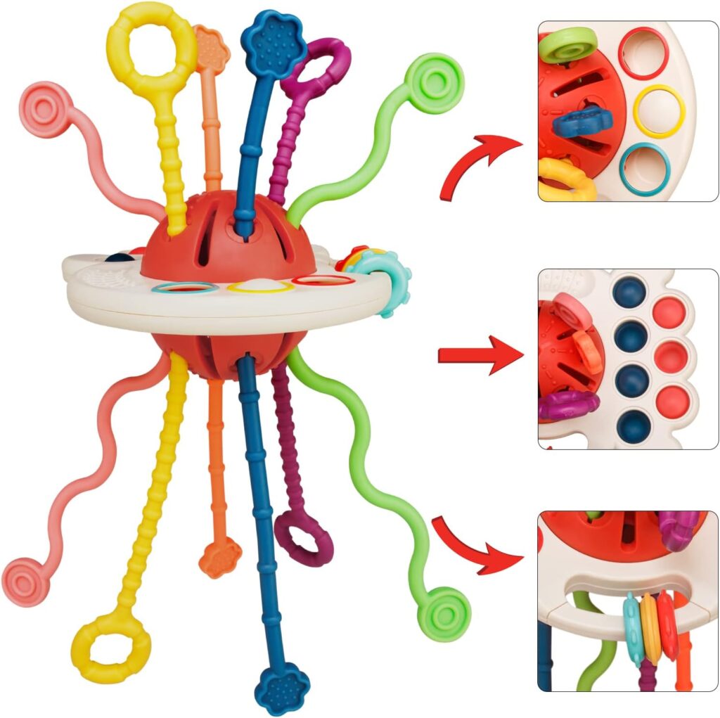 Easter basket idea for babies and toddlers - a colorful pull string teether toy.