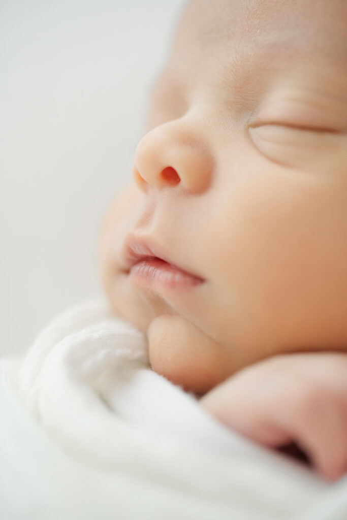 Upclose profile image of newborn baby boy at Julie Brock Photography Studio in Louisville KY
