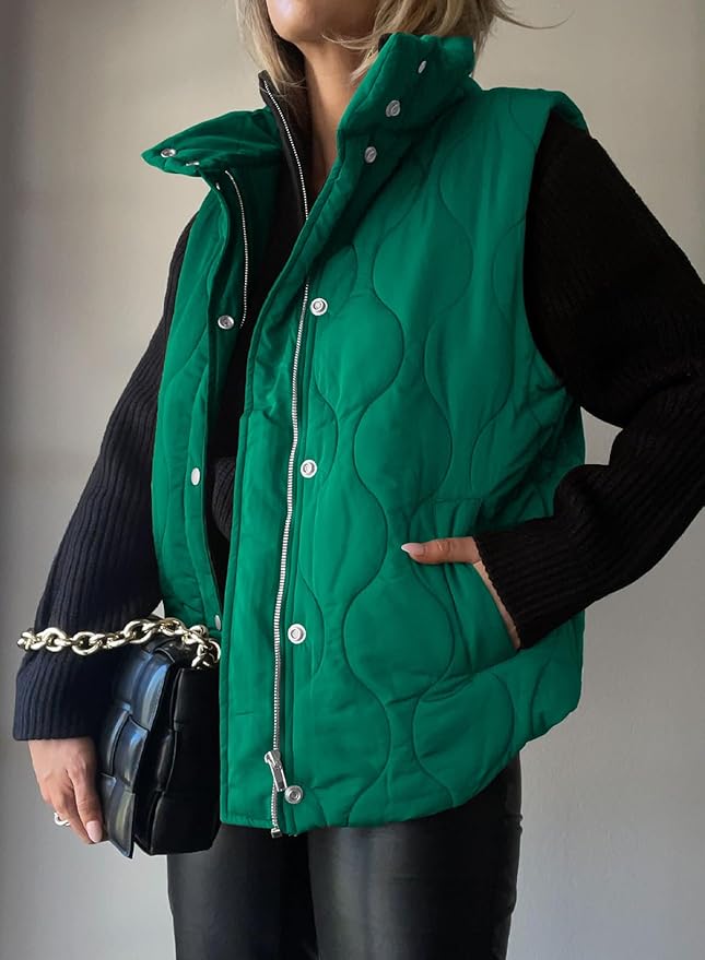 jewel-tone green quilted vest on amazon