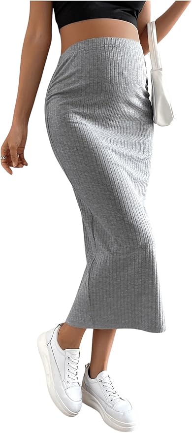 fitted, knit gray maternity skirt