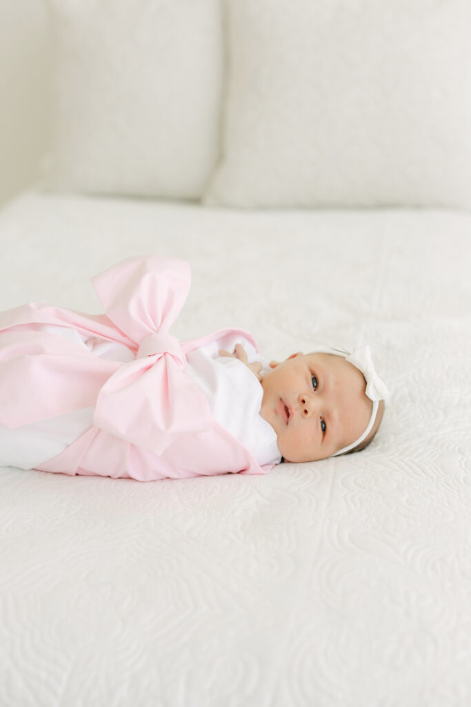 louisville newborn photographer with pink bow wrap : Louisville Newborn Photography
