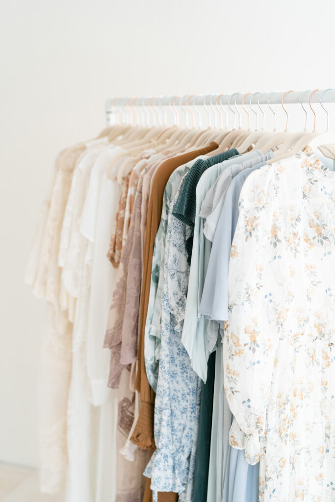 Clothing that mothers can borrow and wear during their maternity, newborn, and family photo shoot Julie Brock Photography in Louisville KY