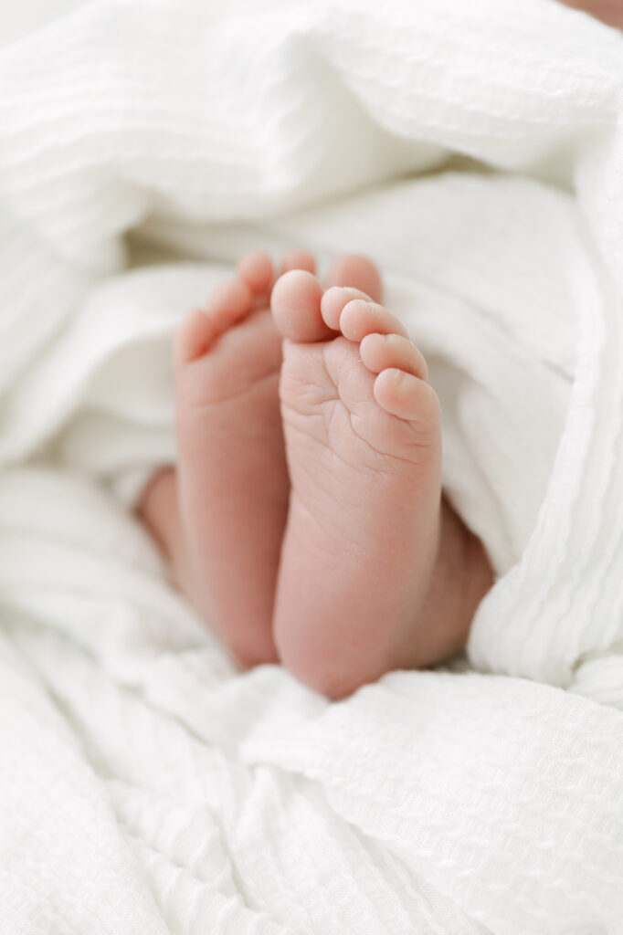 Louisville Newborn Photographer Julie Brock takes up close photo of Newborn Baby Toes at her light and bright Newborn Photography Studio near Louisville KY